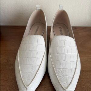 Jeffrey Campbell White Croc-Embossed Pointed Slip-On Loafers